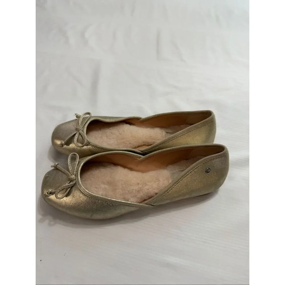 Ugg Metallic Gold Sherpa Lined Ballet Flats Size 7